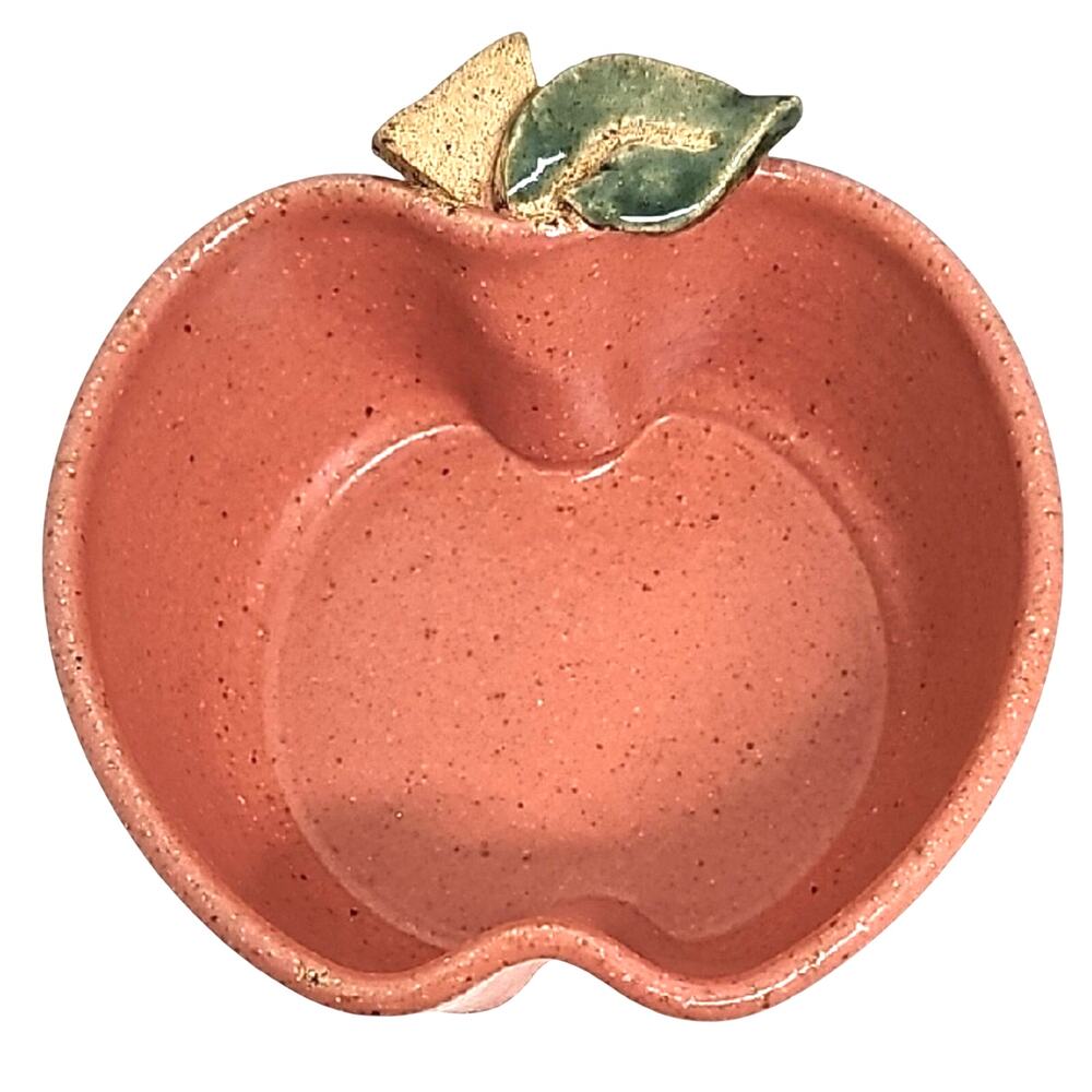 Studio Pottery Signed Rustic Red Apple-Shaped Ceramic Bowl Trinket/Candy Dish